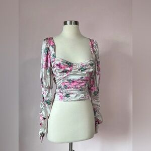 For Love And Lemons Palais Floral Crop Top in Gris Size XS